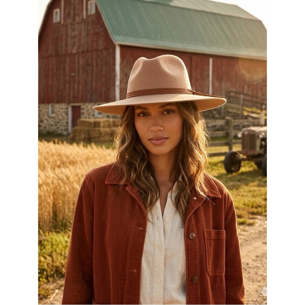 Patina The Aria Tan Wool Fedora Western Hat Handcrafted Wide Brim L - Picture 2 of 9